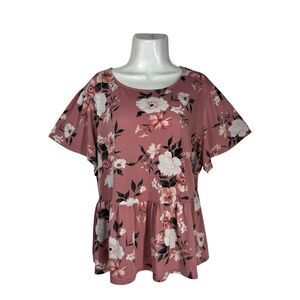 C Est 1946 Women Blouse Plus Size 18/20W Floral Peplum Hem Short Sleeve Casual